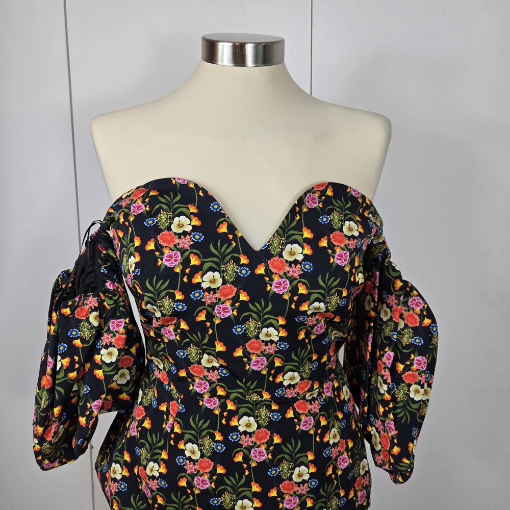 Borgo De Nor Pink and Red Puff Sleeve Bustier Blouse - Picture 4 of 4